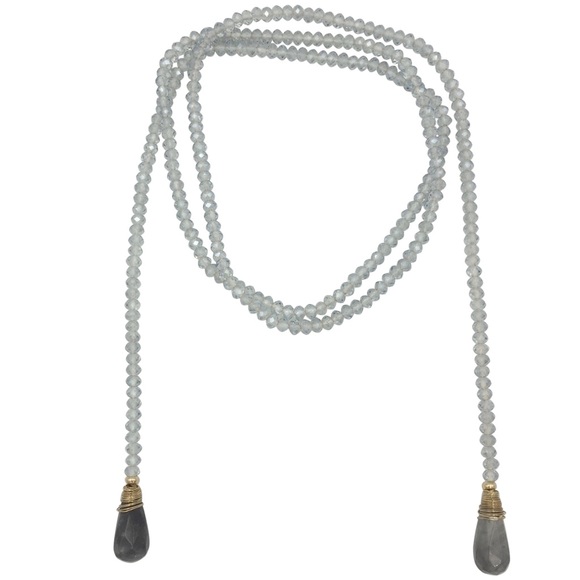 Fashion Jewelry Jewelry - Light Grey Glass Stone Beaded Wrap Tie Necklace